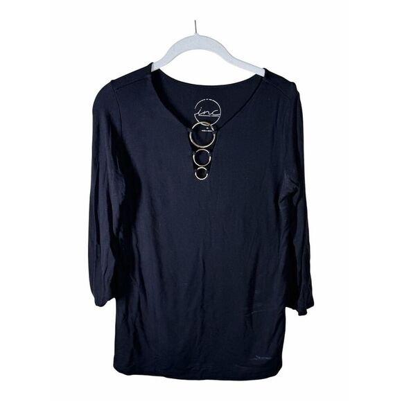 INC International Concepts Tops - INC International Concepts Black Long Sleeve Top with Gold Ring Detail